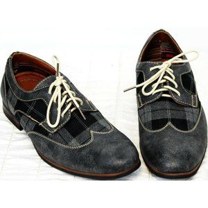 New Conal Blue Gray Plaid Wing Tip Boy's Lace Up Oxford Dress Shoes B-99266A